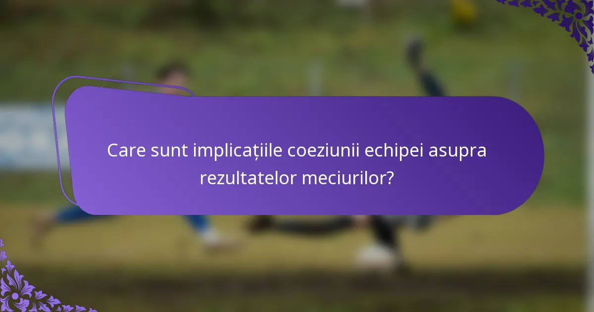 Care sunt implicațiile coeziunii echipei asupra rezultatelor meciurilor?