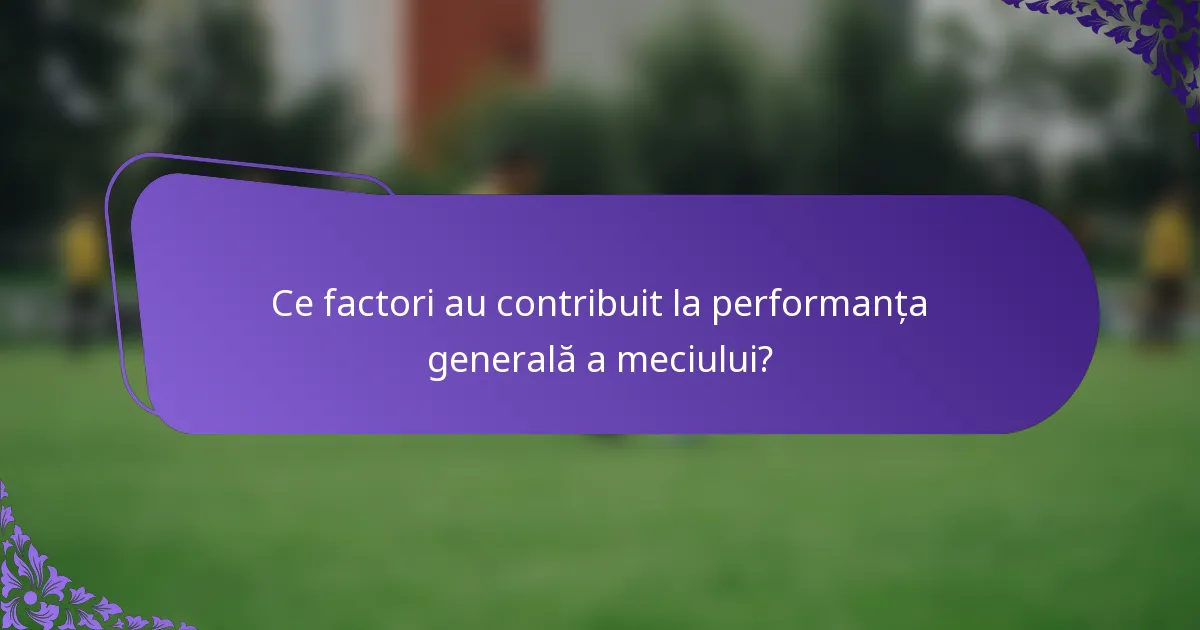 Ce factori au contribuit la performanța generală a meciului?